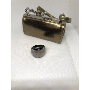 Chunky Silver White Black Murano Style Glass Ring Size 6.5